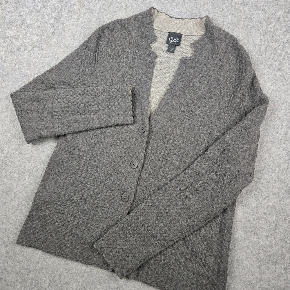 Eileen Fisher Cardigan Sweater Womens PS Gray Wool Long Sleeve Button Front